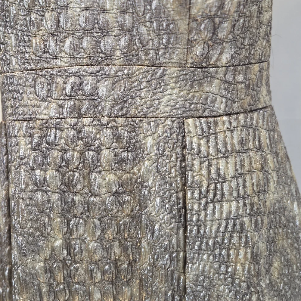 Badgley Mischka Gold Metallic Beaded Evening Gown Prom Dress 6 MSRP $1850 NWT - Picture 9 of 12